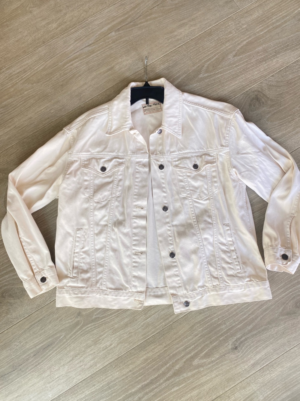 We The Free Free People Cream Denim Medium Oversized Trucker Jacket